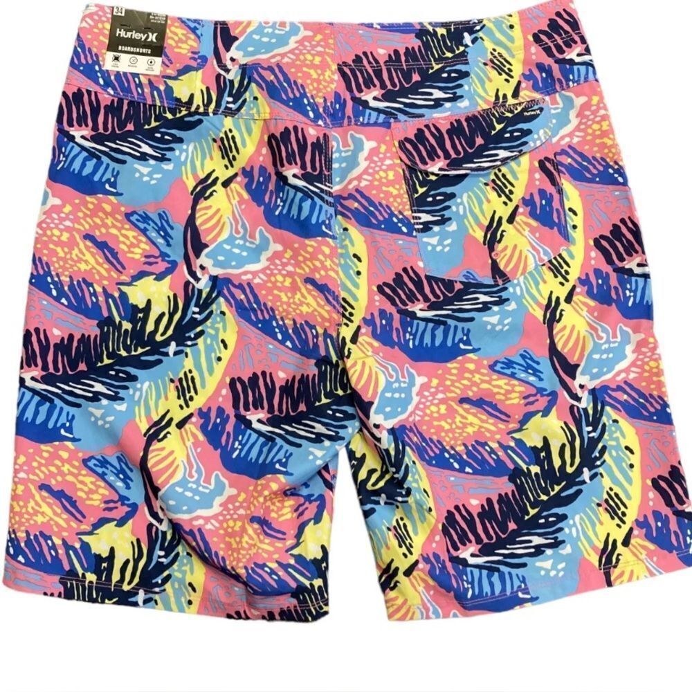 NWT Hurley Men's‎ Vibrant Leaf Print Board Shorts - Blue, Pink, Yellow